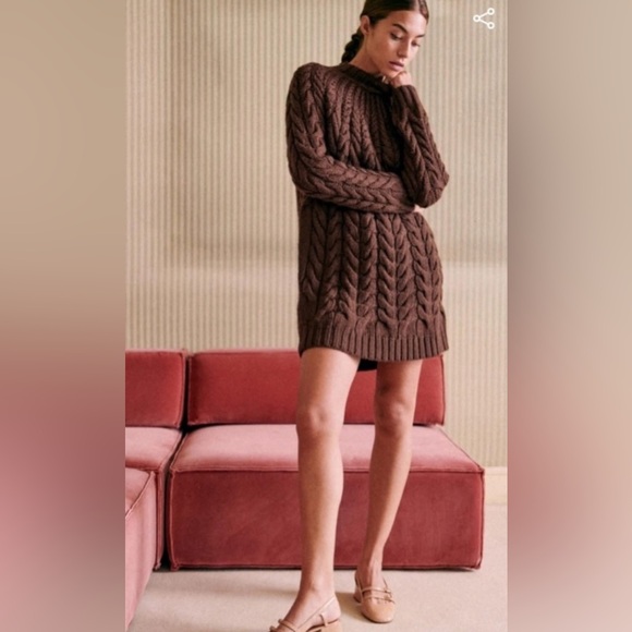 Sezane drew Cable Knit Brown Sweater dress - Picture 2 of 3
